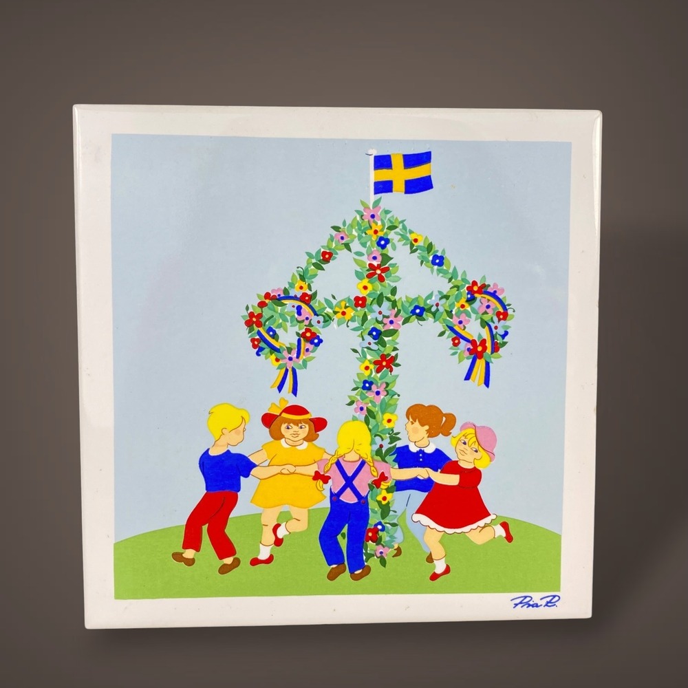 Swedish Midsummer Tile Trivet Gustavsberg Pia Ronndahl Summer In Sweden 1980s